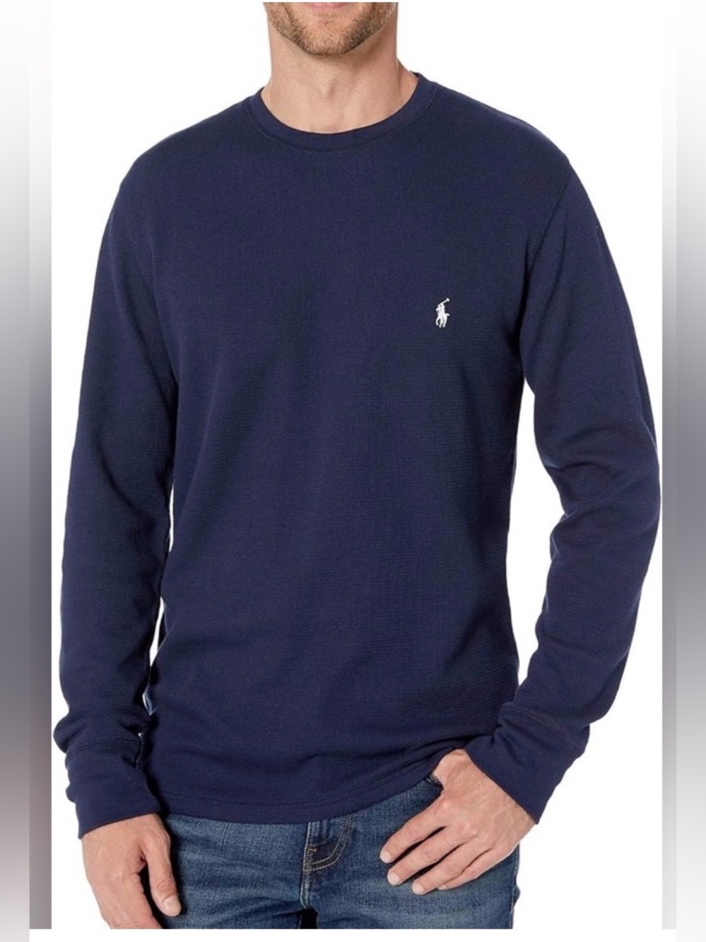 Polo Ralph Lauren Navy Blue Waffle Knit Thermal Long Sleeve Shirt 2XL Big & Tall